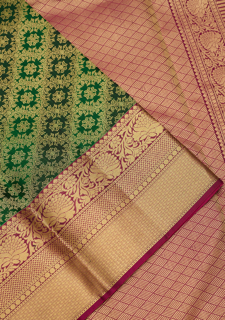 Bottle Green Zariwork (Gold) Silk Silk Saree