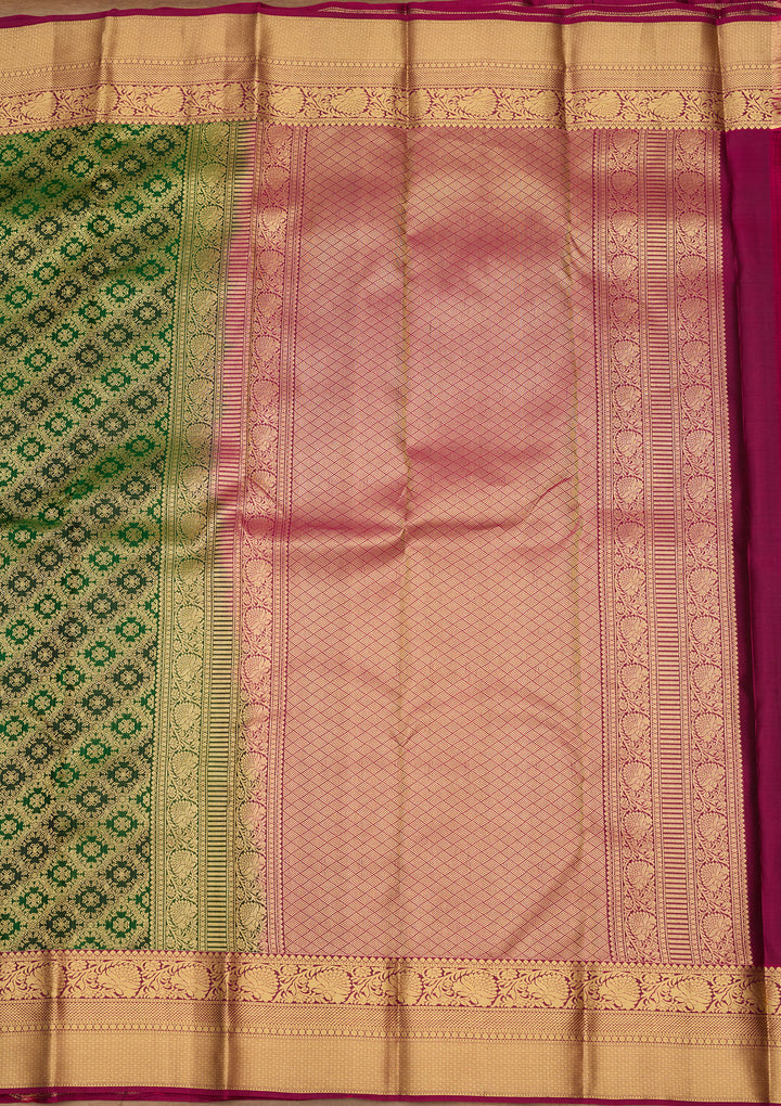 Bottle Green Zariwork (Gold) Silk Silk Saree