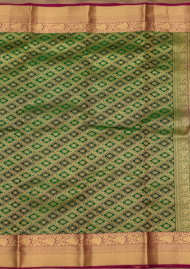 Bottle Green Zariwork (Gold) Silk Silk Saree