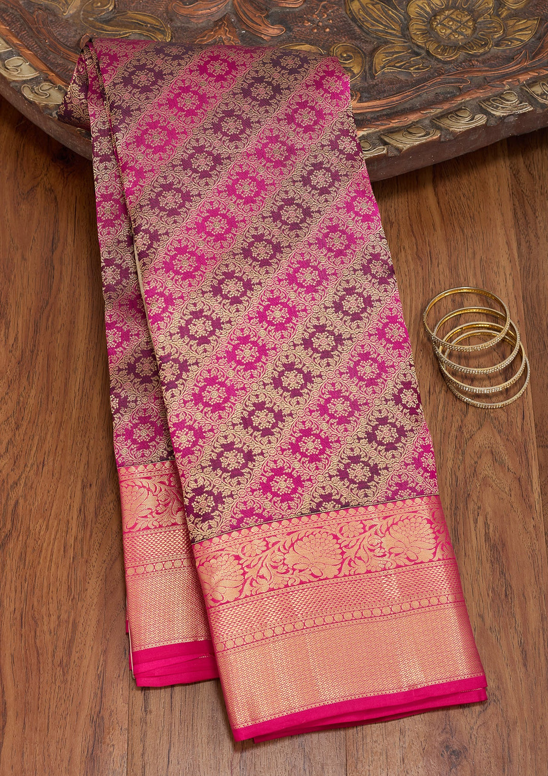 Wine Zariwork (Gold) Pure Silk Saree