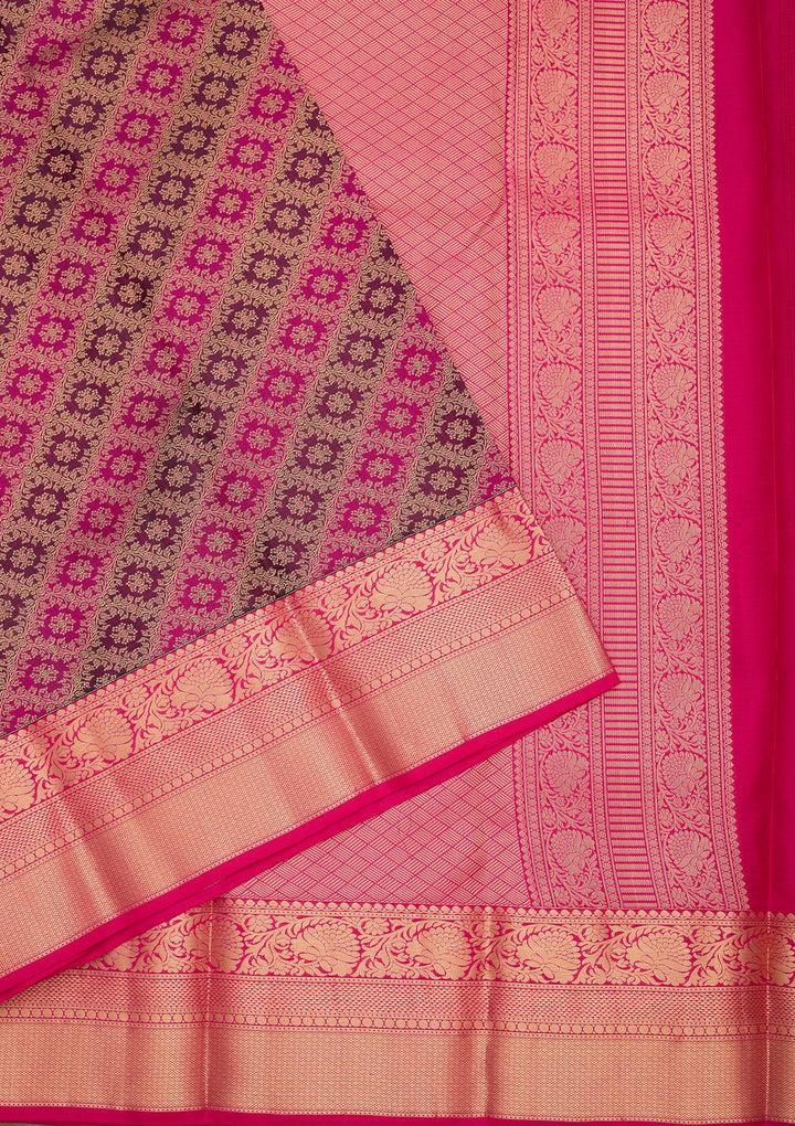 Wine Zariwork (Gold) Pure Silk Saree