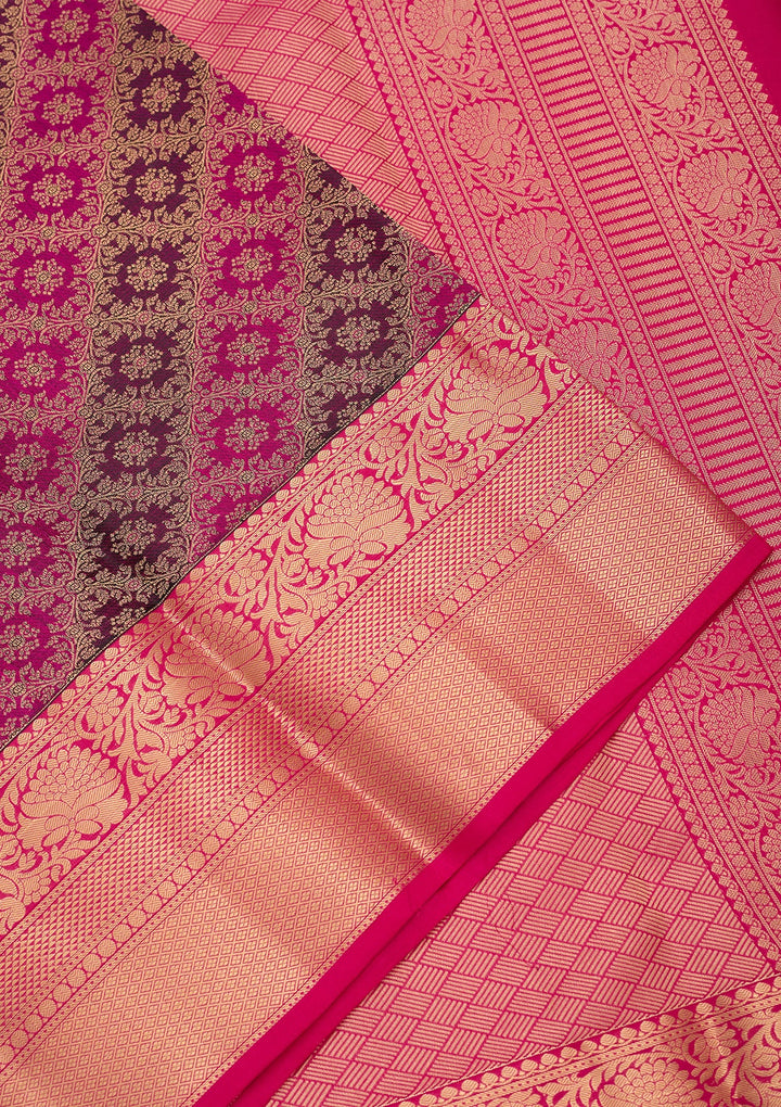 Wine Zariwork (Gold) Pure Silk Saree