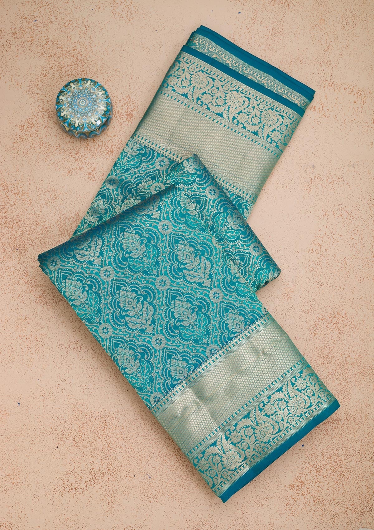 Peacock Blue Zariwork Pure Silk Saree-Koskii