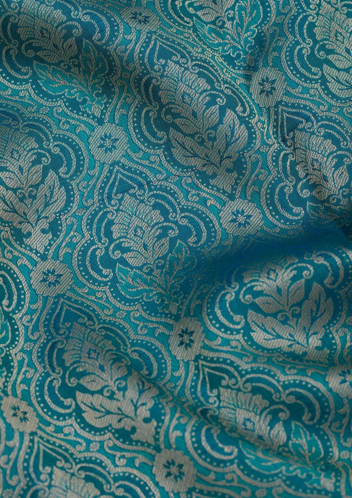 Peacock Blue Zariwork Pure Silk Saree-Koskii