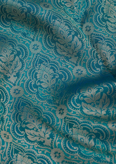 Peacock Blue Zariwork Pure Silk Saree-Koskii