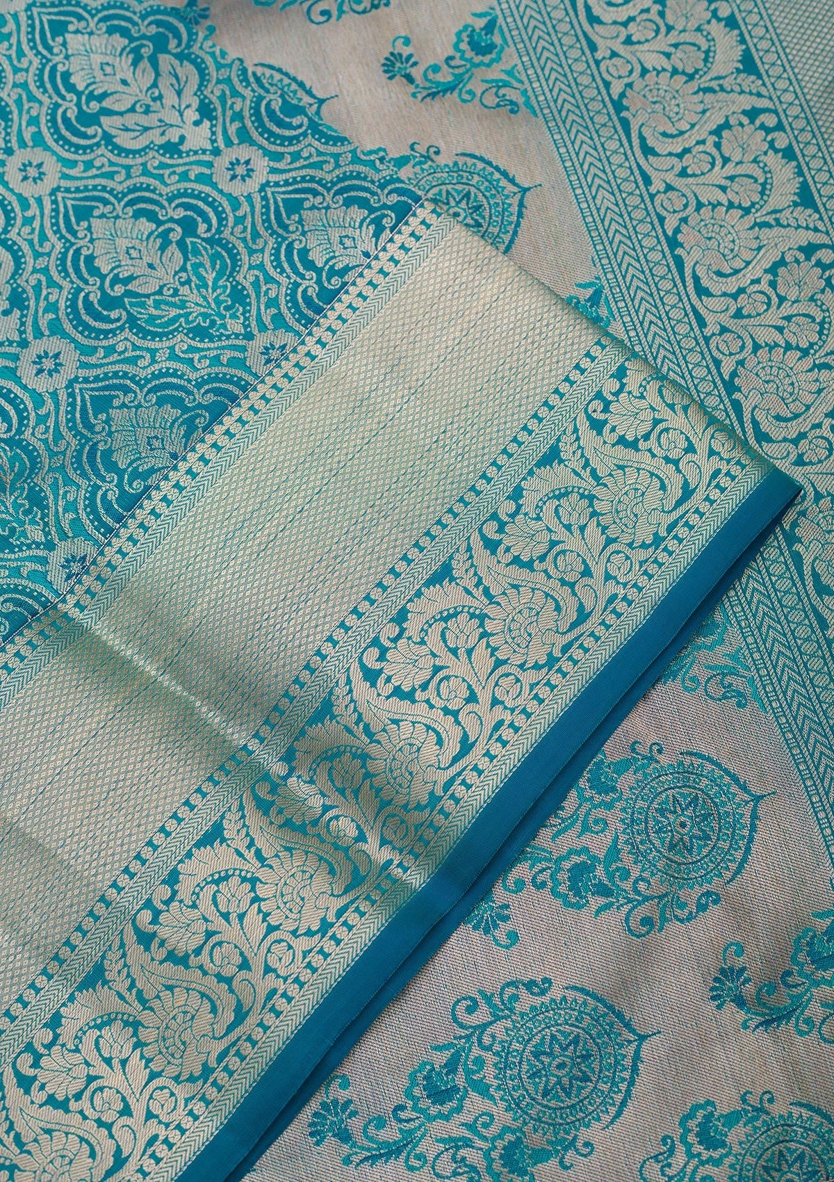 Peacock Blue Zariwork Pure Silk Saree-Koskii