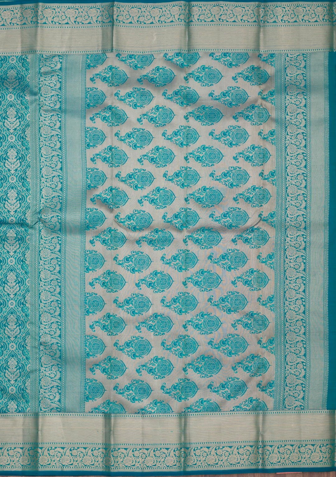 Peacock Blue Zariwork Pure Silk Saree-Koskii