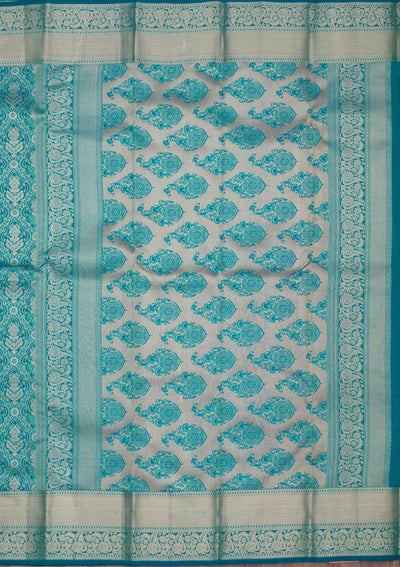 Peacock Blue Zariwork Pure Silk Saree-Koskii
