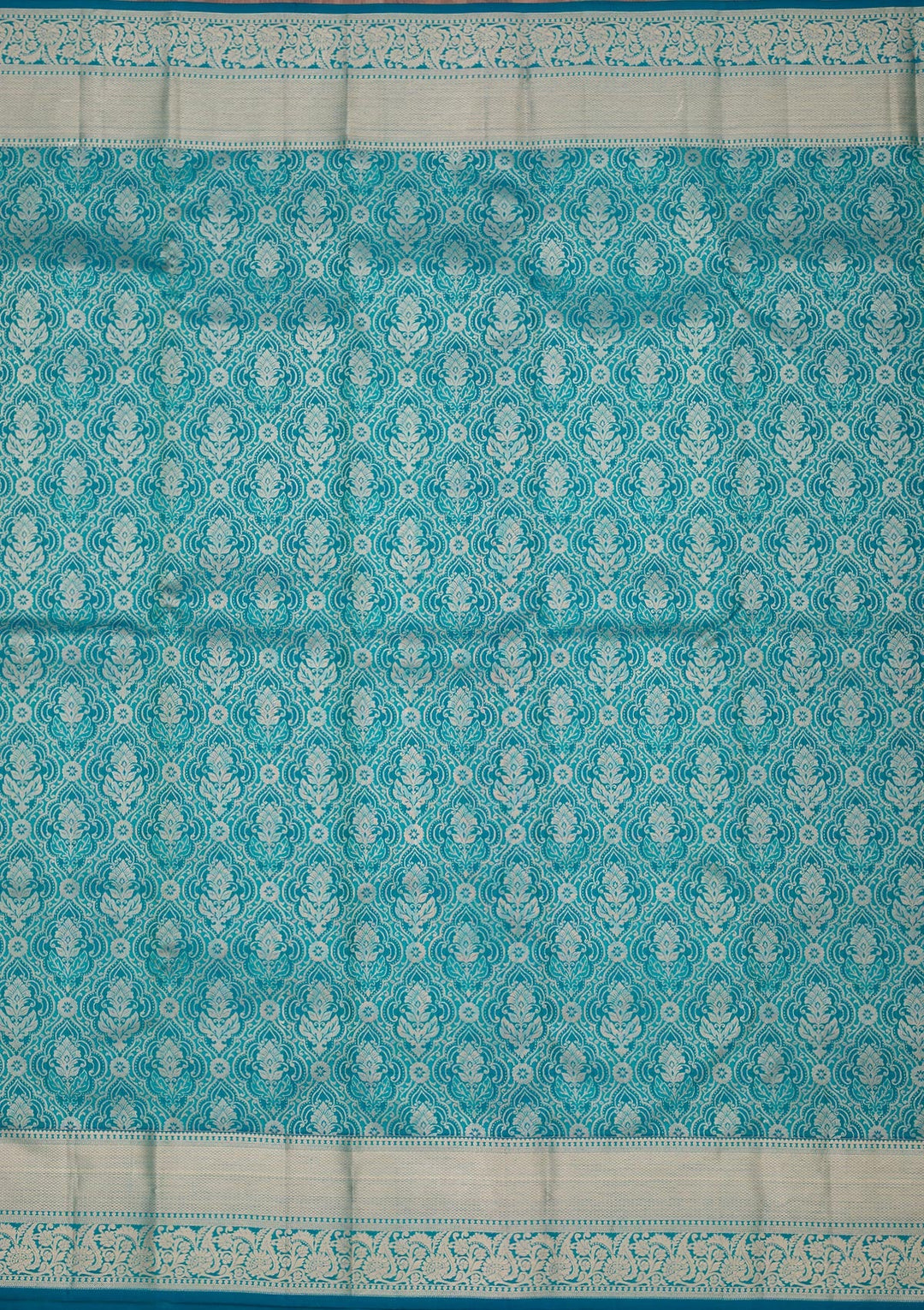 Peacock Blue Zariwork Pure Silk Saree-Koskii