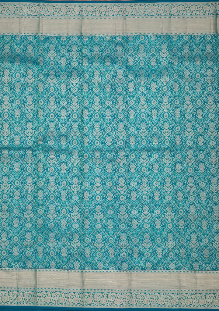 Peacock Blue Zariwork Pure Silk Saree-Koskii
