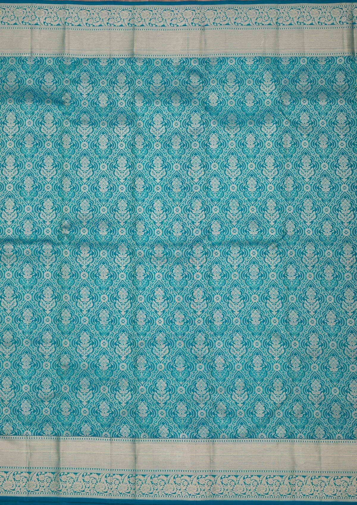 Peacock Blue Zariwork Pure Silk Saree-Koskii