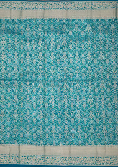 Peacock Blue Zariwork Pure Silk Saree-Koskii