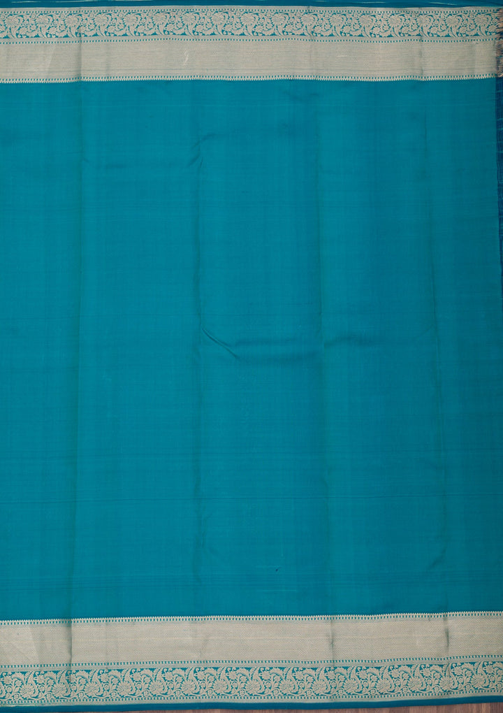 Peacock Blue Zariwork Pure Silk Saree-Koskii