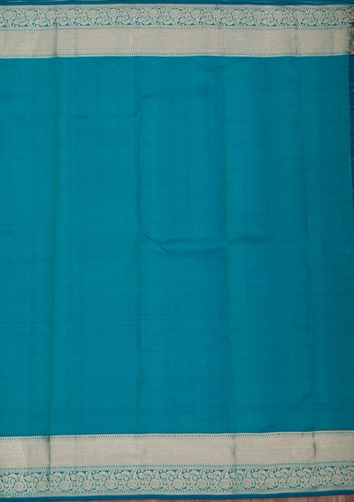 Peacock Blue Zariwork Pure Silk Saree-Koskii