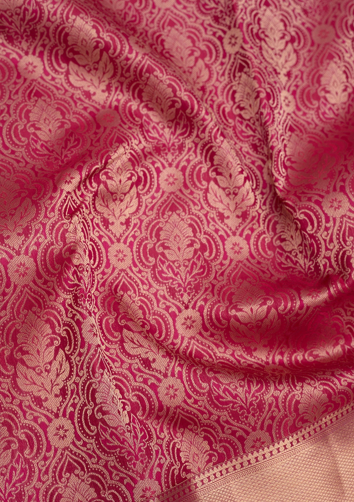 Rani Pink Zariwork Pure Silk Saree-Koskii
