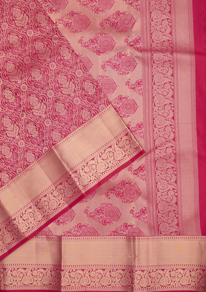 Rani Pink Zariwork Pure Silk Saree-Koskii