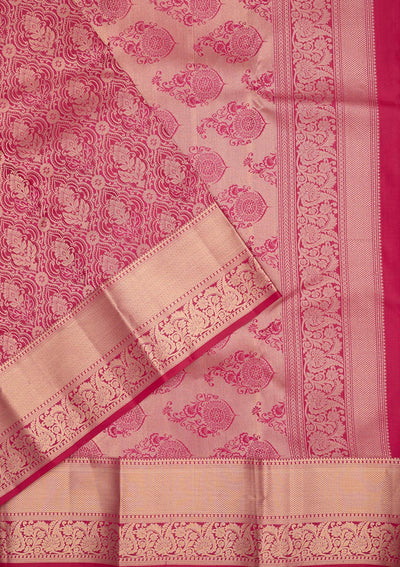 Rani Pink Zariwork Pure Silk Saree-Koskii