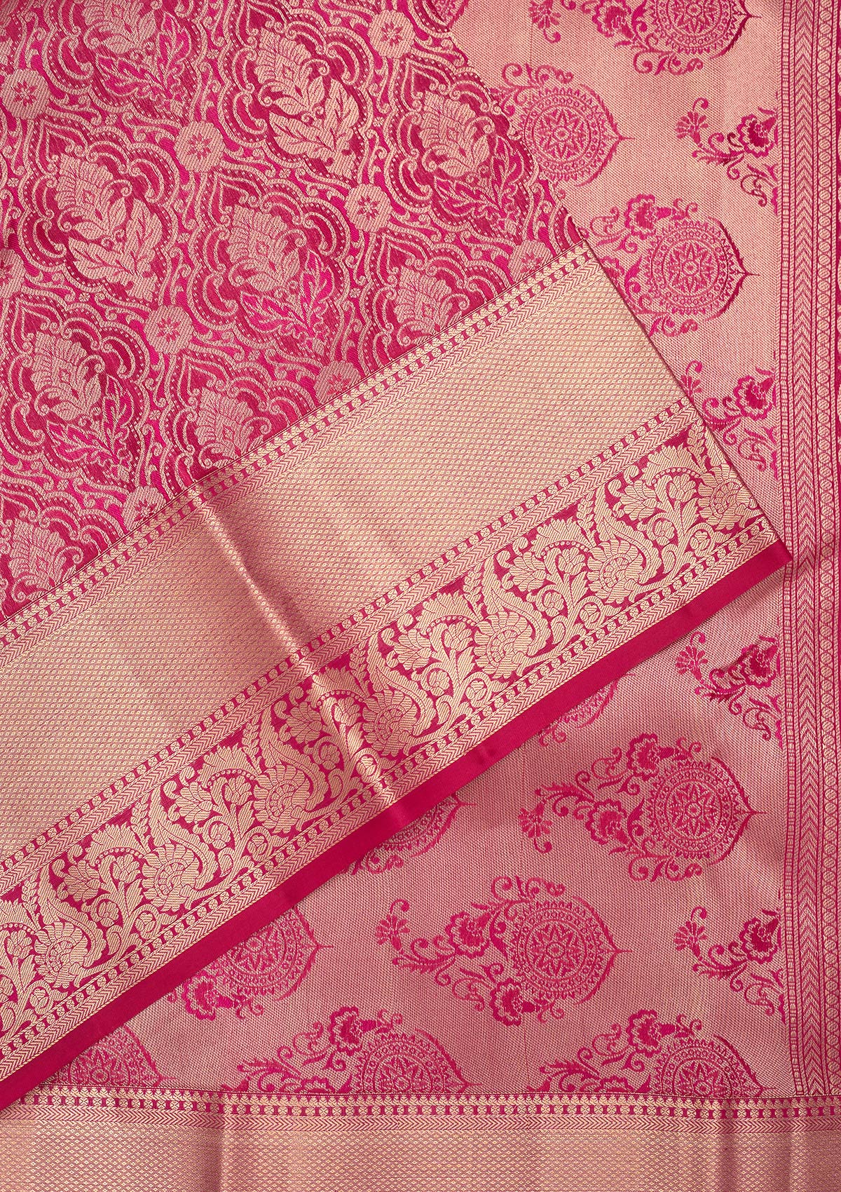 Rani Pink Zariwork Pure Silk Saree-Koskii