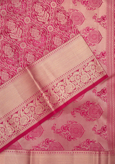 Rani Pink Zariwork Pure Silk Saree-Koskii