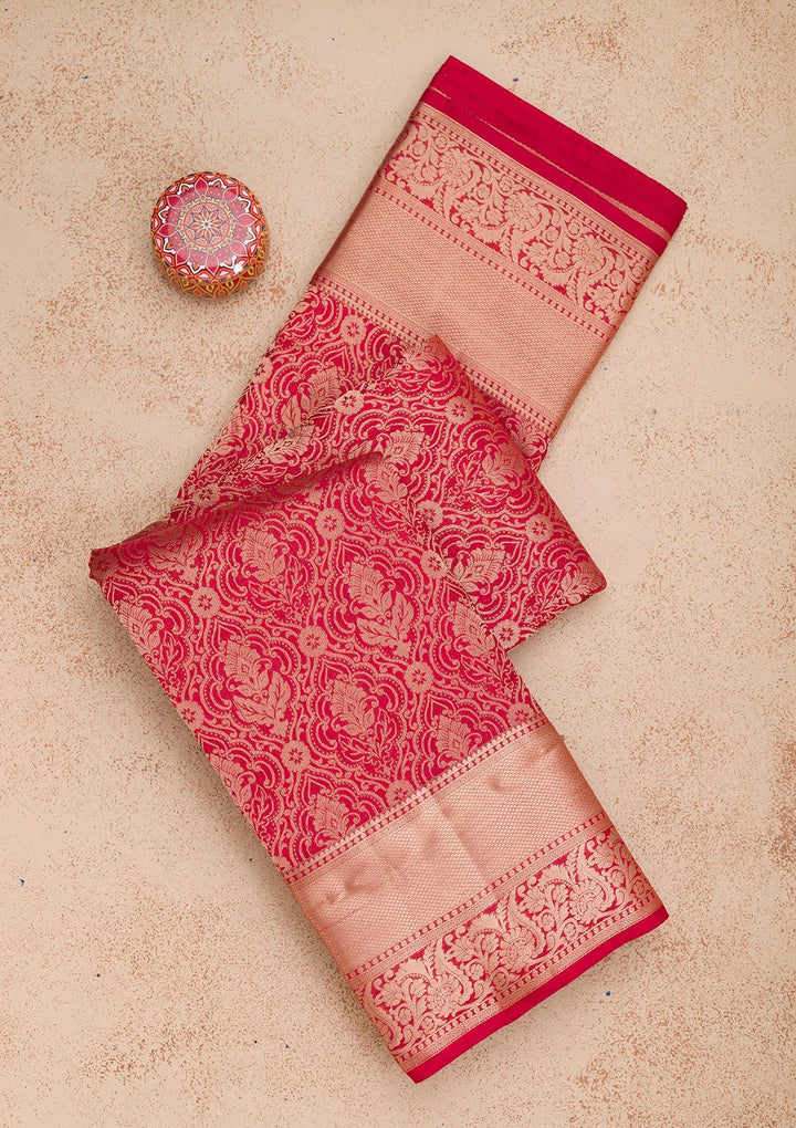 Red Zariwork Pure Silk Saree-Koskii