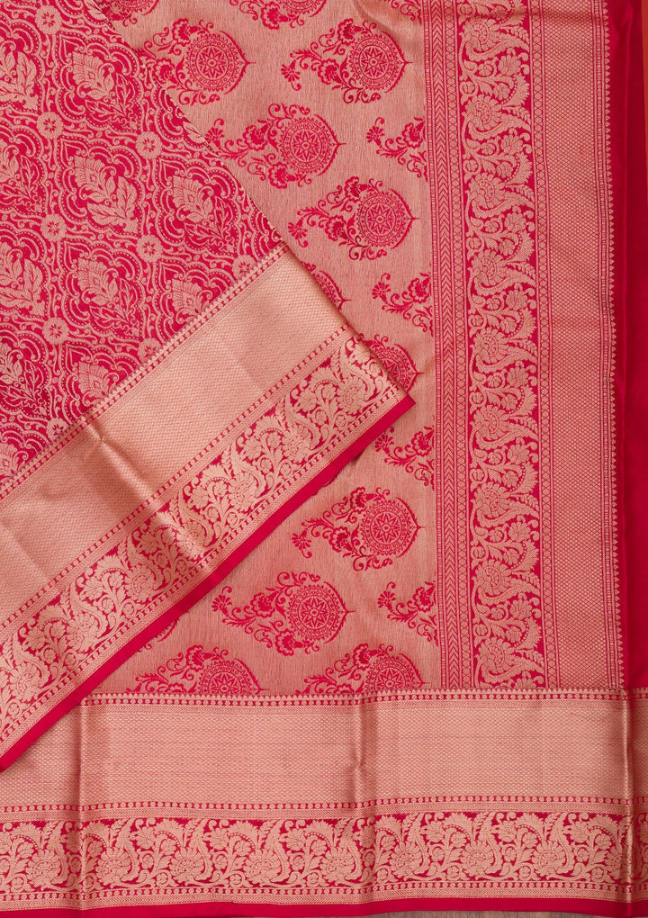 Red Zariwork Pure Silk Saree-Koskii