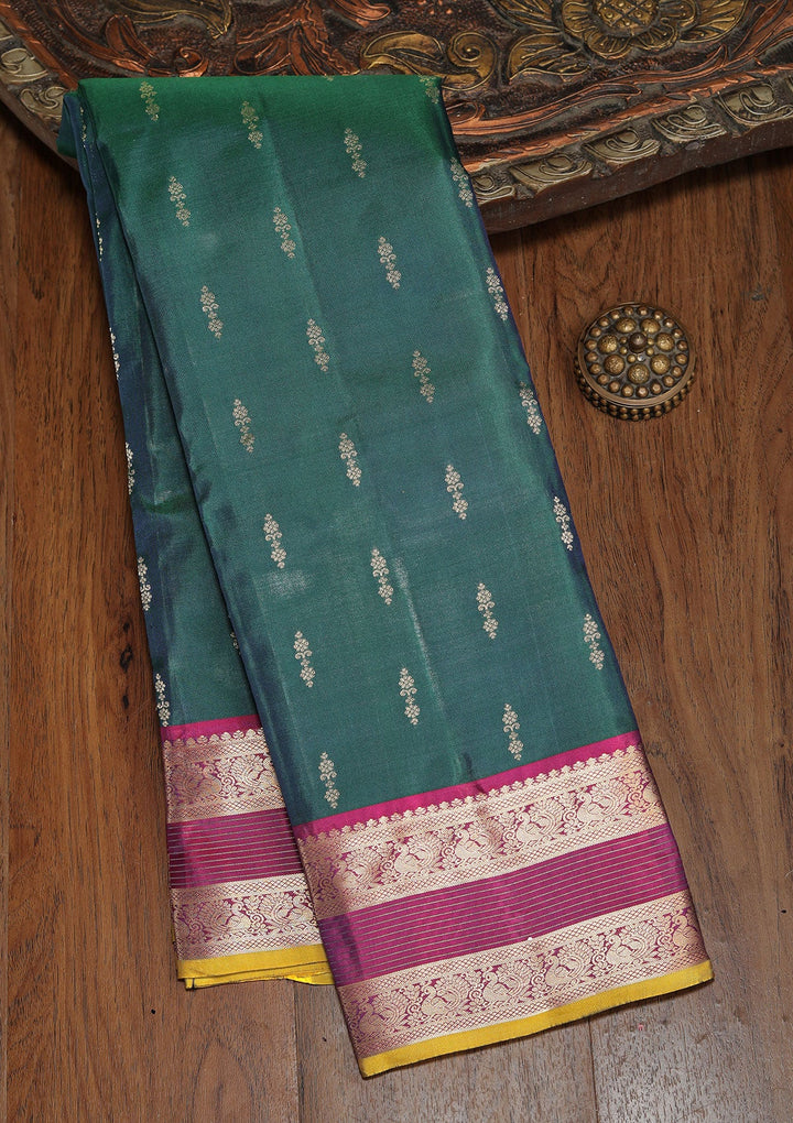 Bottle Green Zariwork Pure Silk Saree