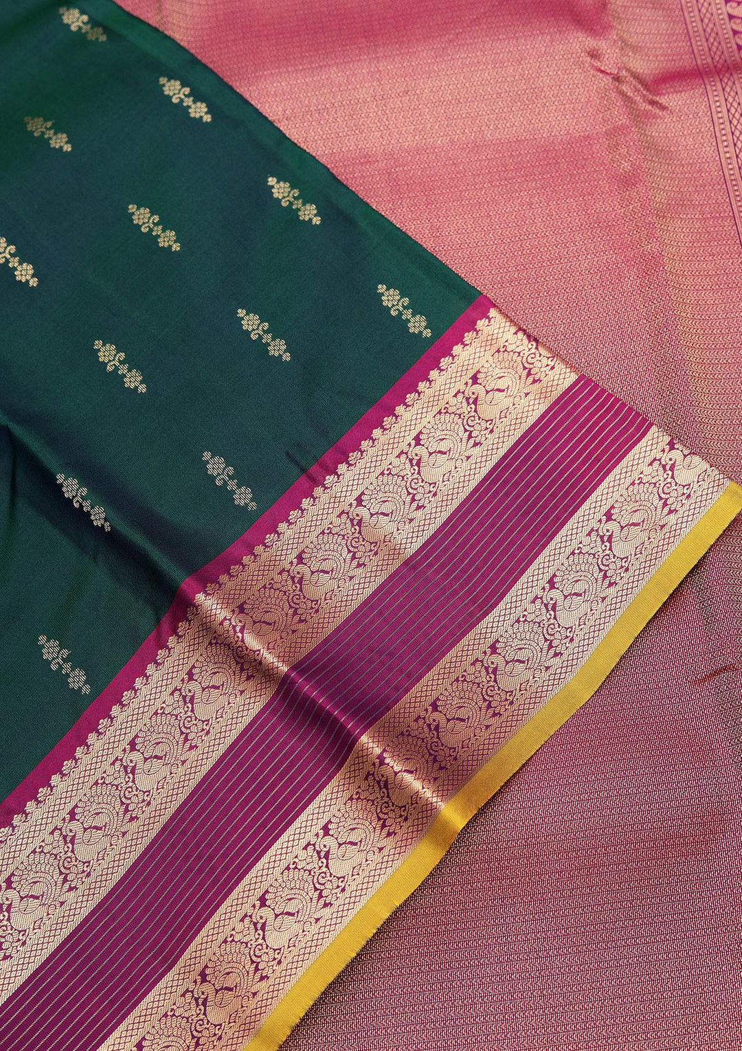 Bottle Green Zariwork Pure Silk Saree