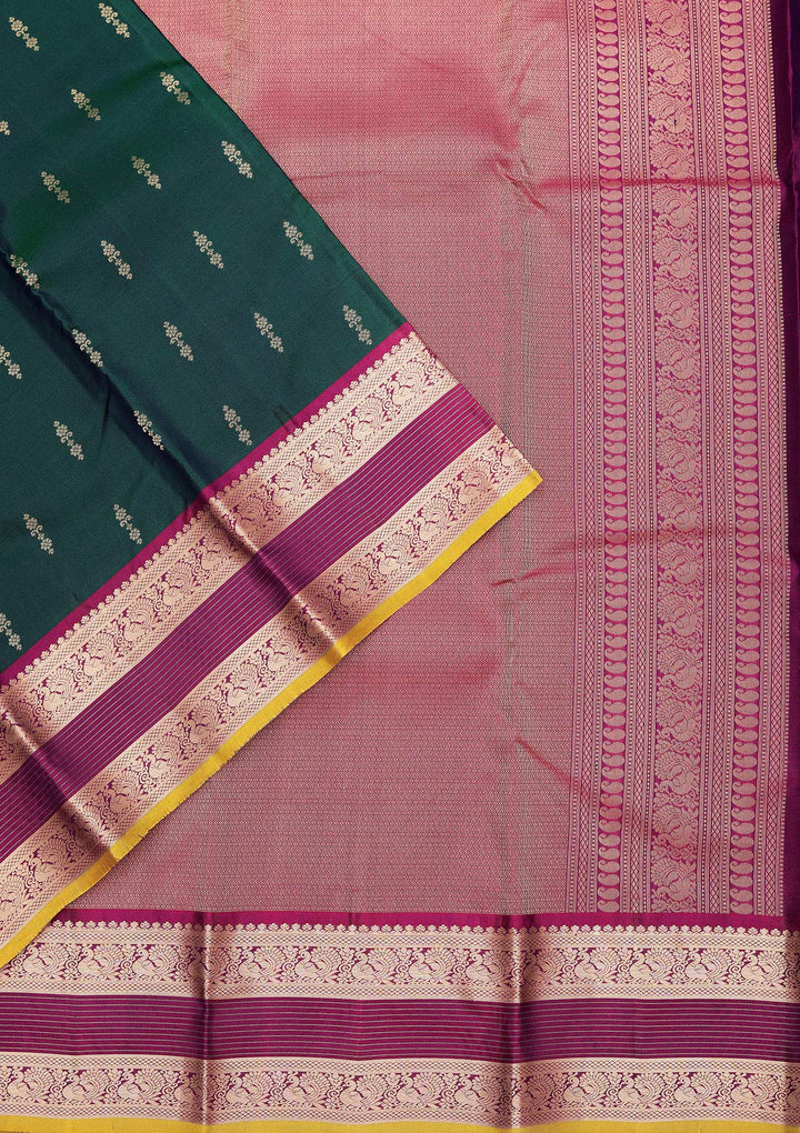 Bottle Green Zariwork Pure Silk Saree