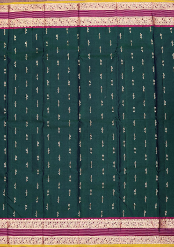 Bottle Green Zariwork Pure Silk Saree