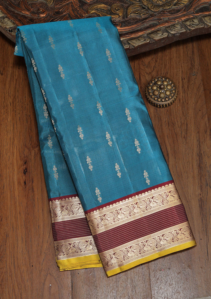 Peacock Blue Zariwork Pure Silk Saree