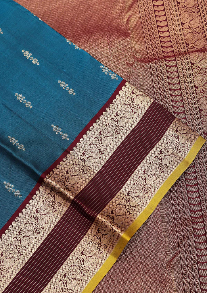 Peacock Blue Zariwork Pure Silk Saree