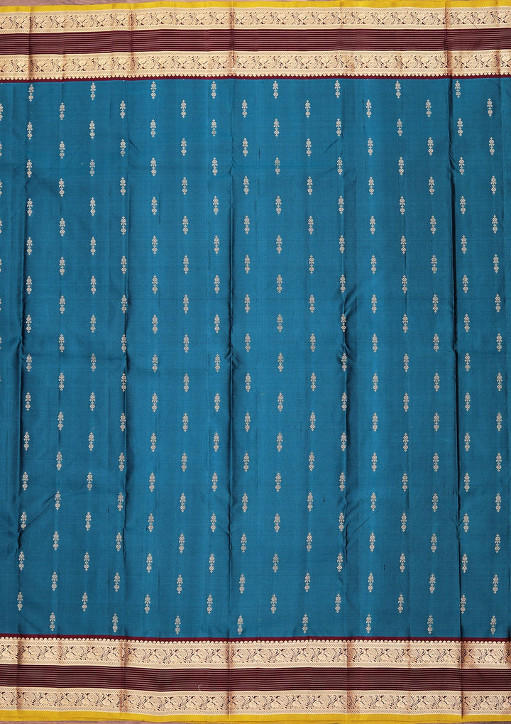 Peacock Blue Zariwork Pure Silk Saree