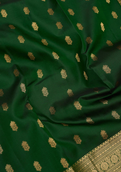 Bottle Green Zariwork Pure Silk Saree-Koskii