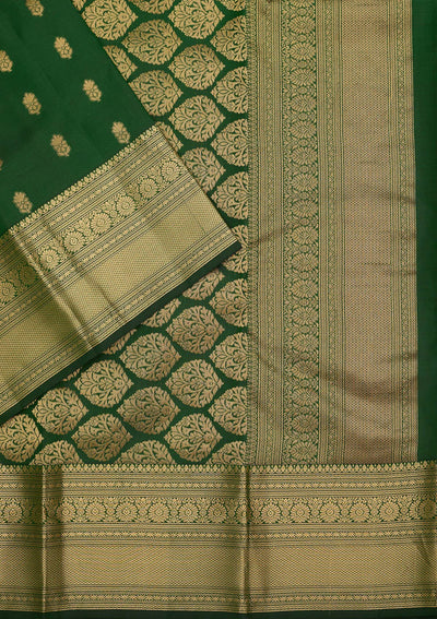 Bottle Green Zariwork Pure Silk Saree-Koskii