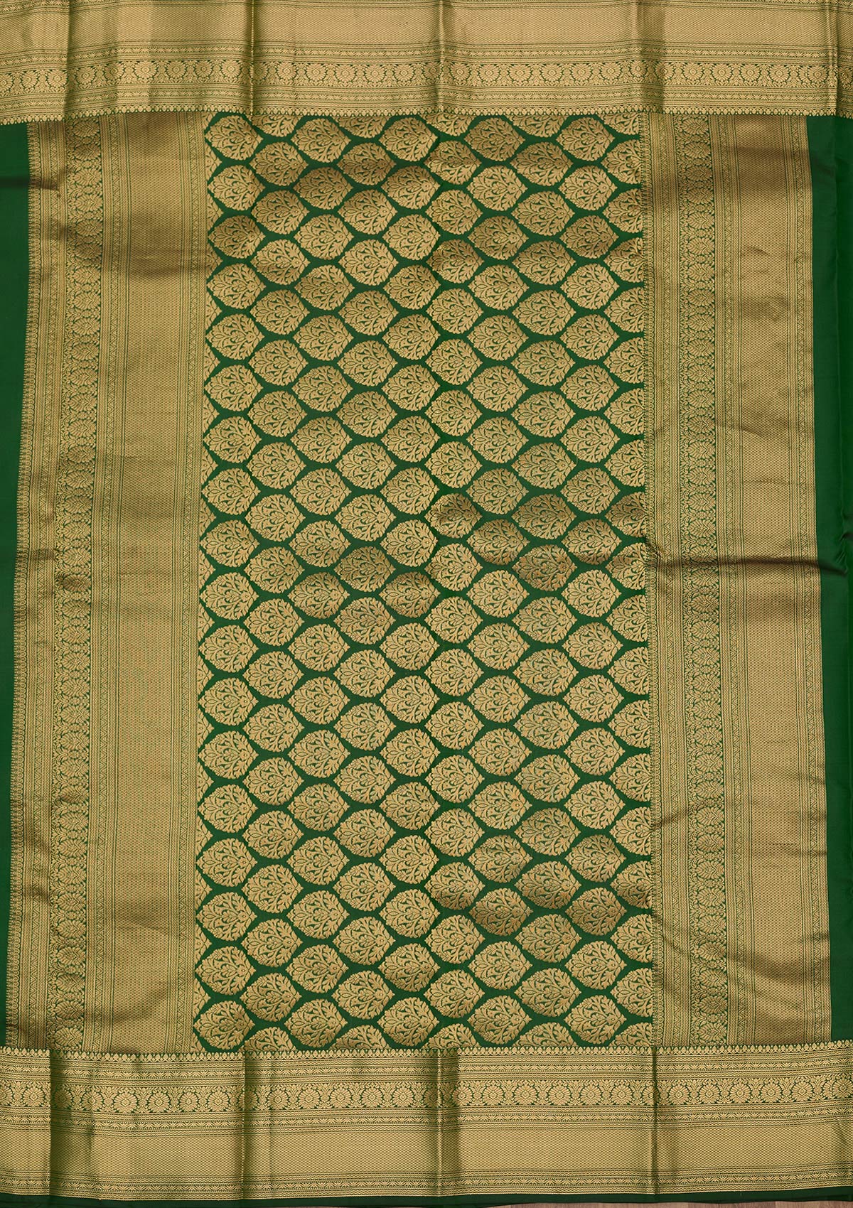 Bottle Green Zariwork Pure Silk Saree-Koskii