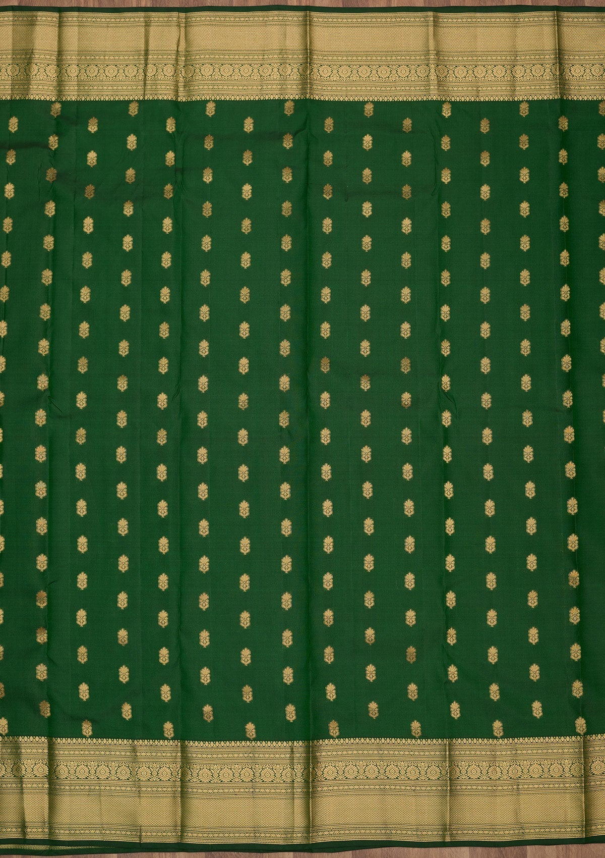 Bottle Green Zariwork Pure Silk Saree-Koskii