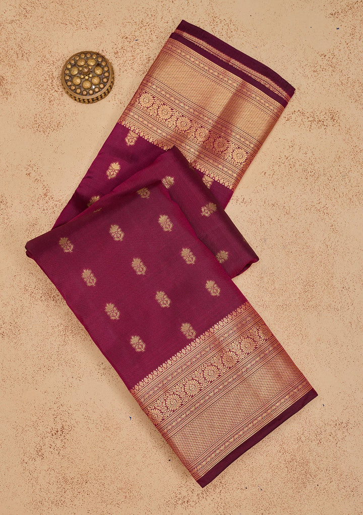 Purple Zariwork Pure Silk Saree-Koskii