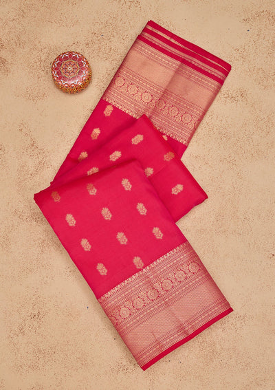 Rani Pink Zariwork Pure Silk Saree-Koskii