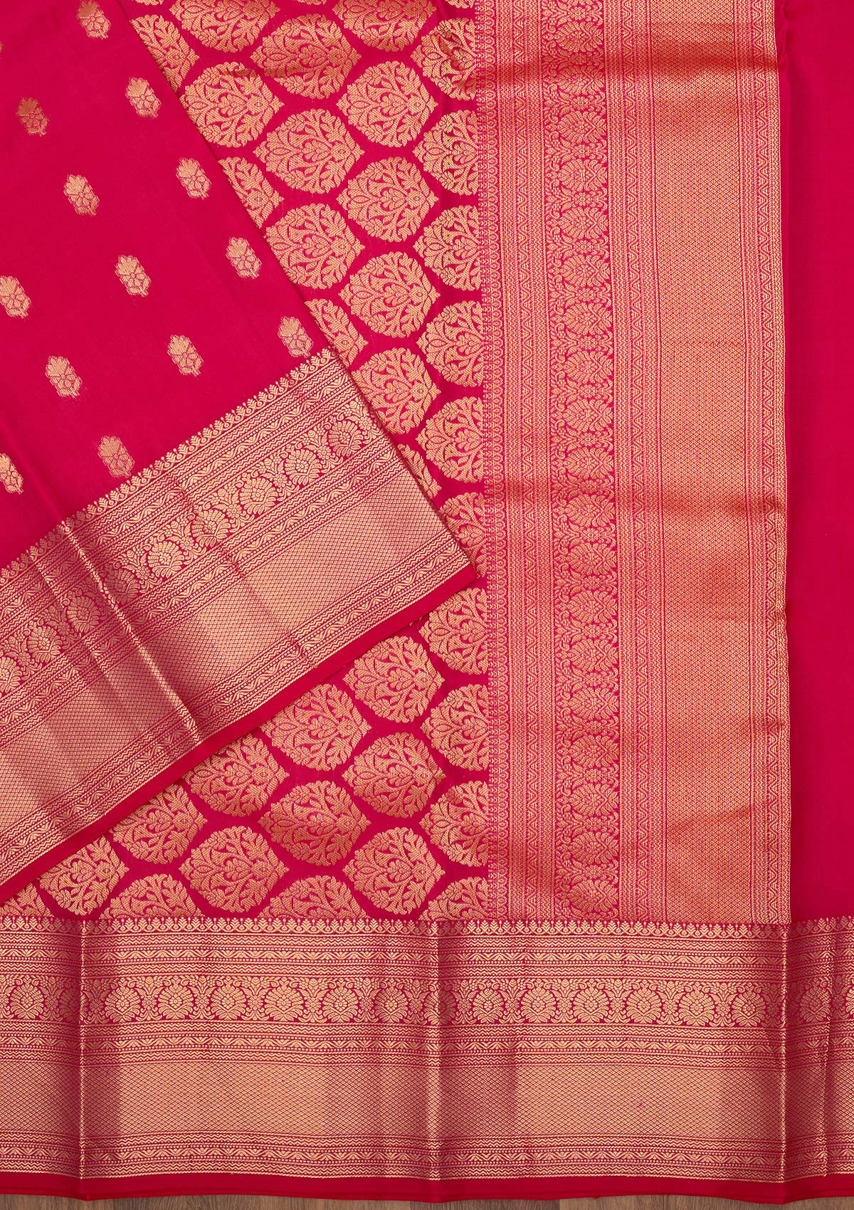 Rani Pink Zariwork Pure Silk Saree-Koskii