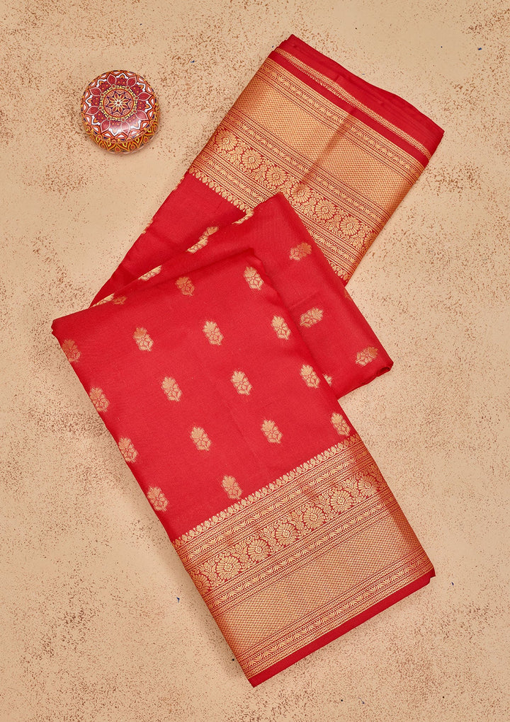 Red Zariwork Pure Silk Saree-Koskii