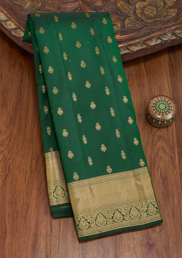 Bottle Green Zariwork (Gold) Pure Silk Saree