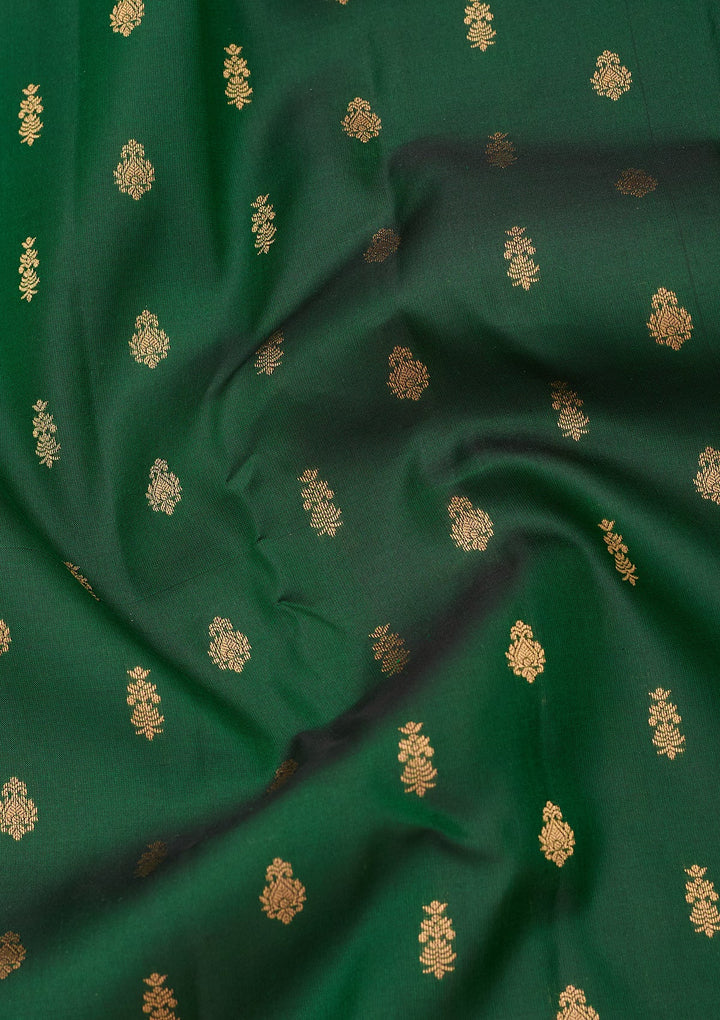 Bottle Green Zariwork (Gold) Pure Silk Saree