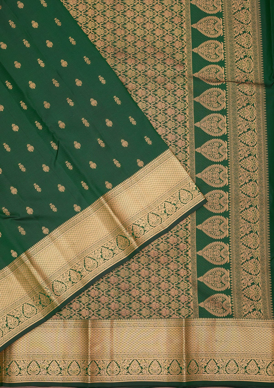 Bottle Green Zariwork (Gold) Pure Silk Saree