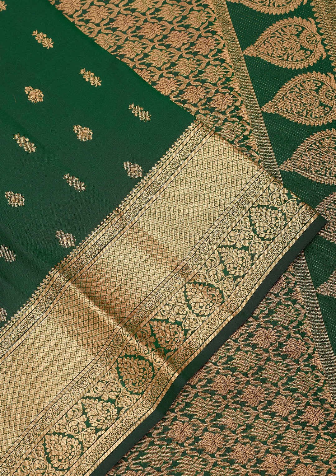 Bottle Green Zariwork (Gold) Pure Silk Saree