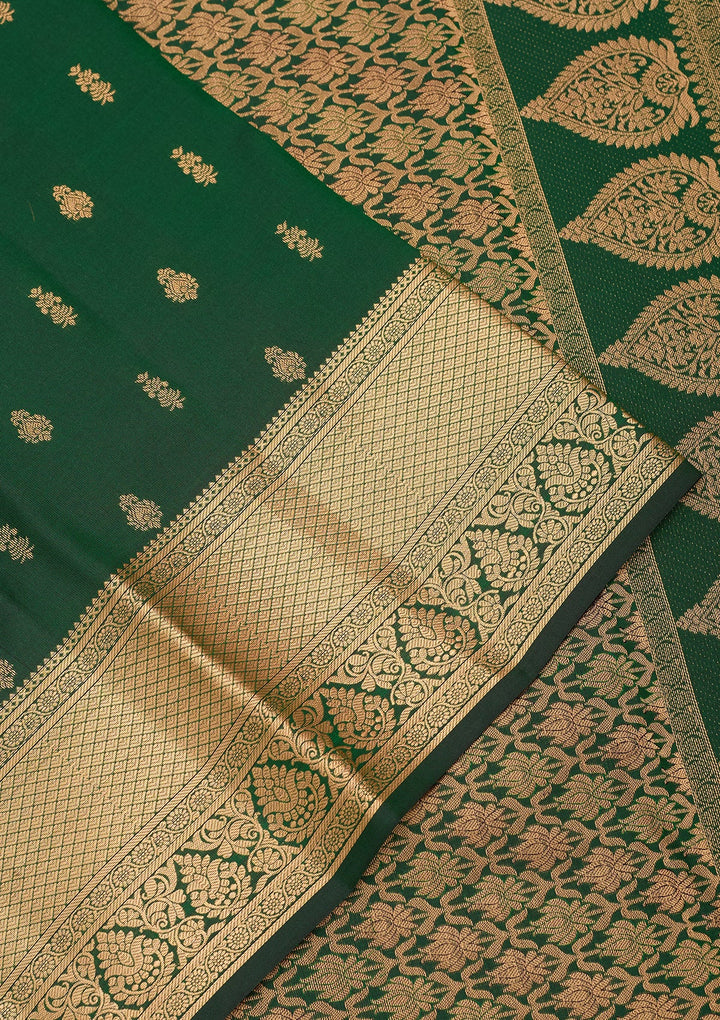 Bottle Green Zariwork (Gold) Pure Silk Saree