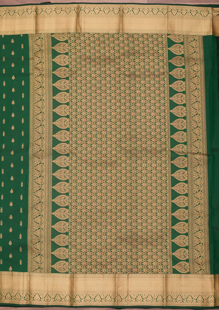Bottle Green Zariwork (Gold) Pure Silk Saree