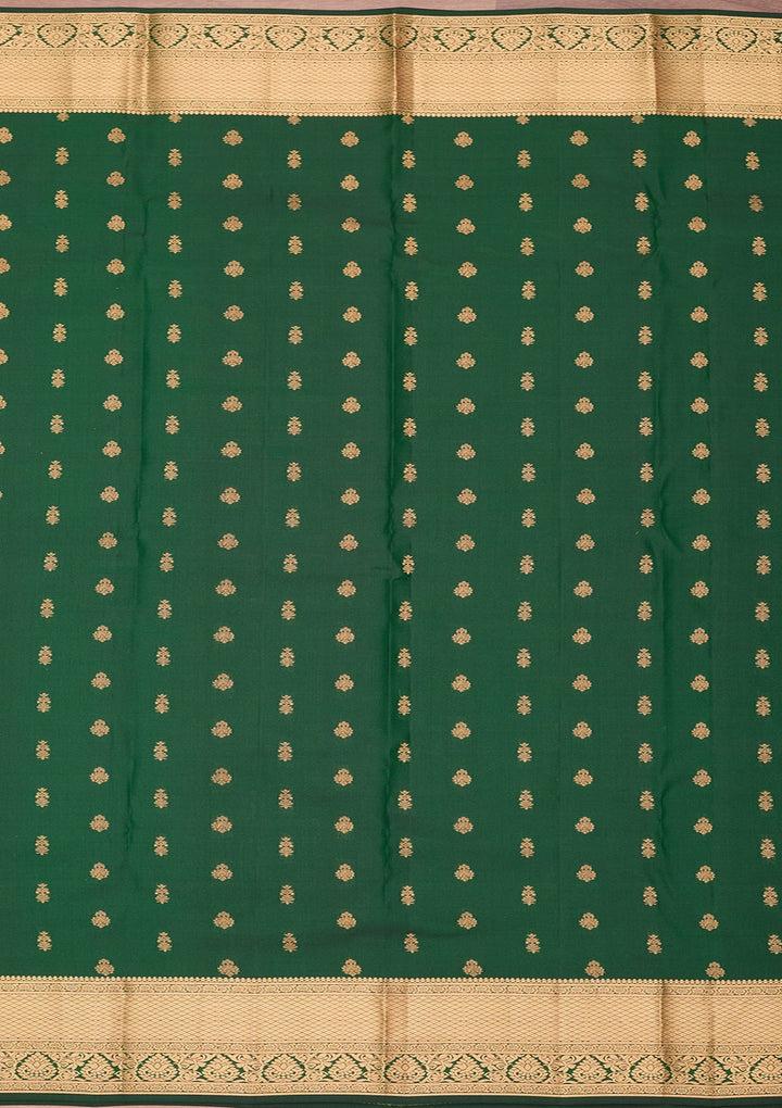 Bottle Green Zariwork (Gold) Pure Silk Saree