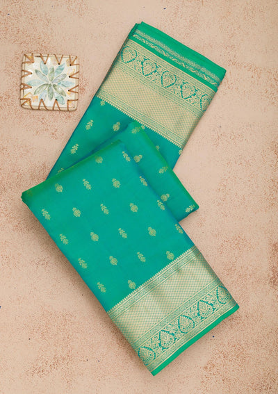 Rama Green Zariwork Pure Silk Saree-Koskii