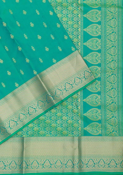 Rama Green Zariwork Pure Silk Saree-Koskii