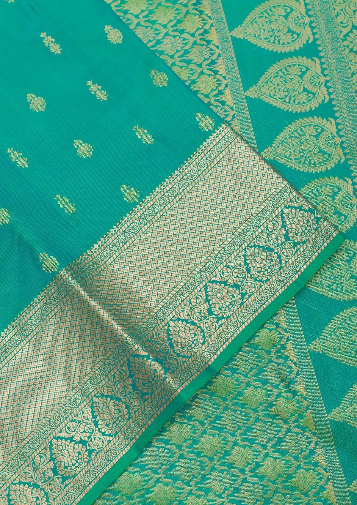 Rama Green Zariwork Pure Silk Saree-Koskii